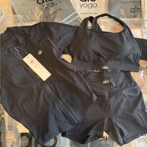 ALO Yoga Black Athletic Shorts & Sports Bra Set